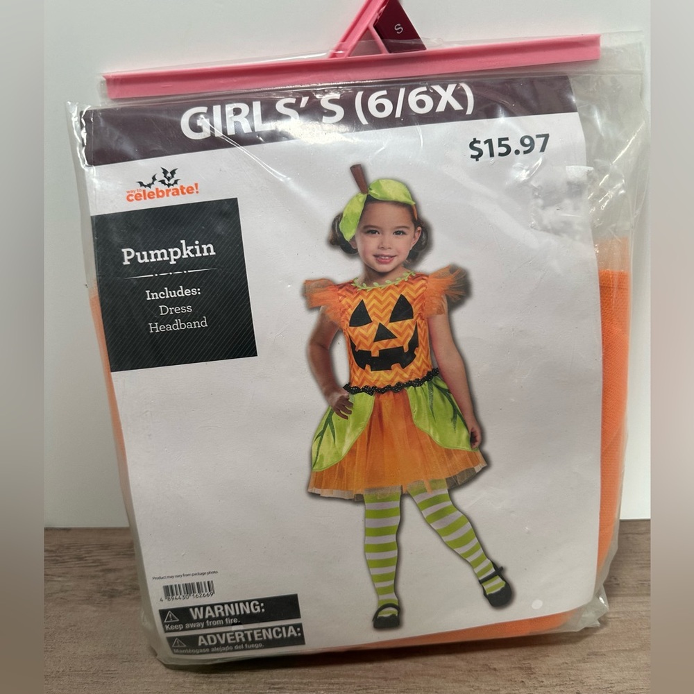 NEW Pumpkin Halloween‎ Costume Girls Size Small (6/6X) Dress & Headband Set.